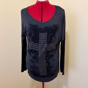 Vocal Black Studded Cross Long Sleeve Top